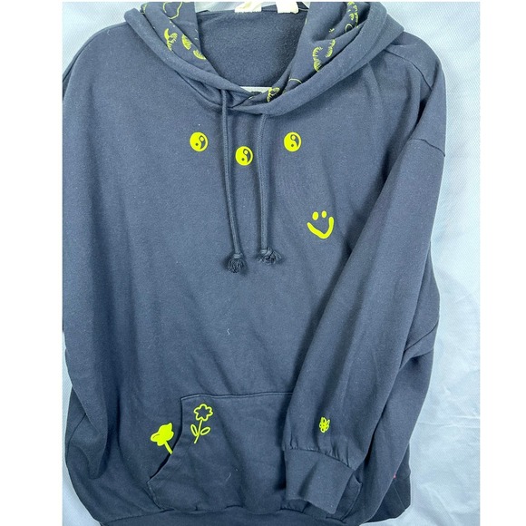 Levi's Unisex Prism Hoodie Black Oversized Graphic Smiley Flower Streetwear S - Picture 7 of 8